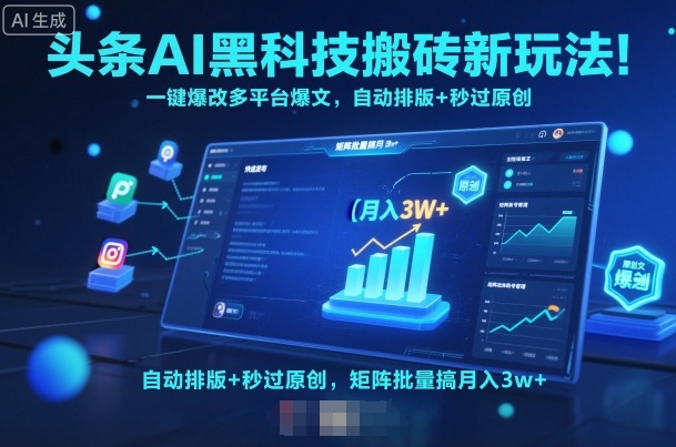 头条AI黑科技搬砖新玩法！一键爆改多平台爆文，自动排版+秒过原创，矩阵批量搞月入3w+【揭秘】-悟思笔记，一个低调的学习营。