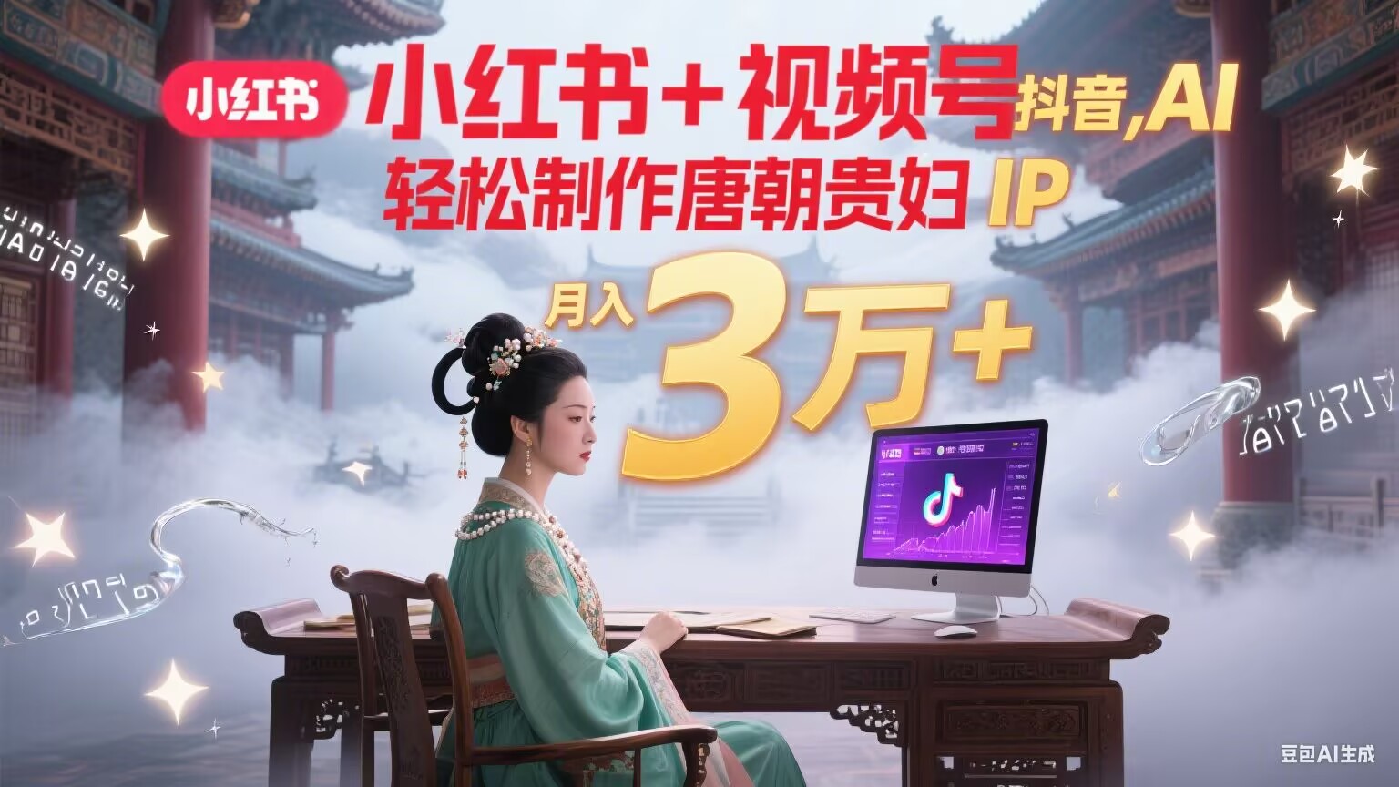 小红书+视频号+抖音，AI轻松制作唐朝贵妇IP，毒鸡汤、励志、减肥瘦身、养生赛道轻松切入，每天30分钟，轻松产出N条，月入3万+-悟思笔记，一个低调的学习营。