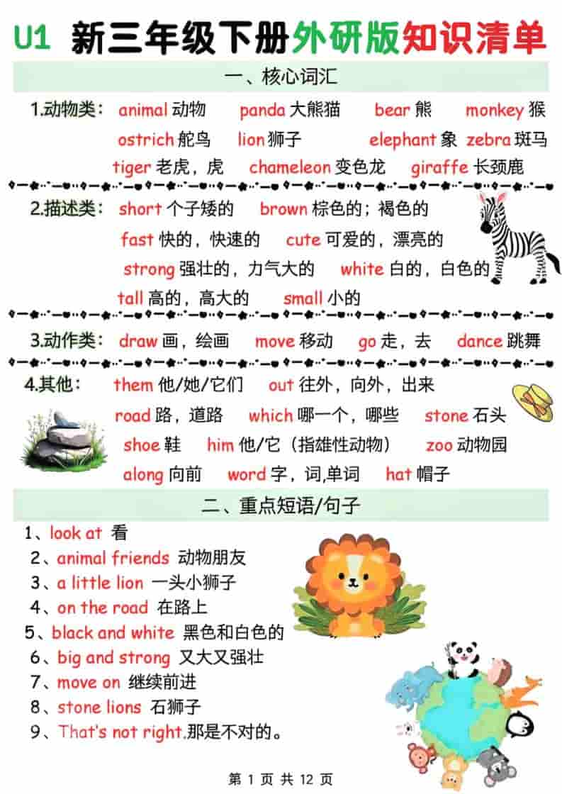 三年级下英语Unit1-6知识清单《外研版（三起）》-悟思笔记，一个低调的学习营。