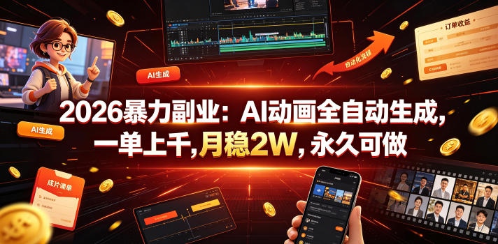 2026暴力副业：AI动画全自动生成，一单上千，月稳2W，永久可做【揭秘】-悟思笔记，一个低调的学习营。