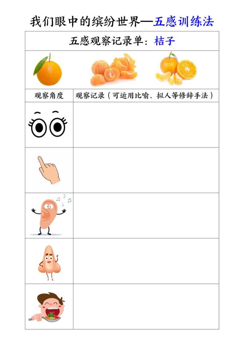 三上语文-第五单元五感训练法-悟思笔记，一个低调的学习营。