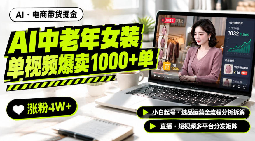 AI中老年服装带货赛道新玩法，一个视频卖出1000多单涨粉4W+，小白起号选品运营全流程分析拆解-悟思笔记，一个低调的学习营。