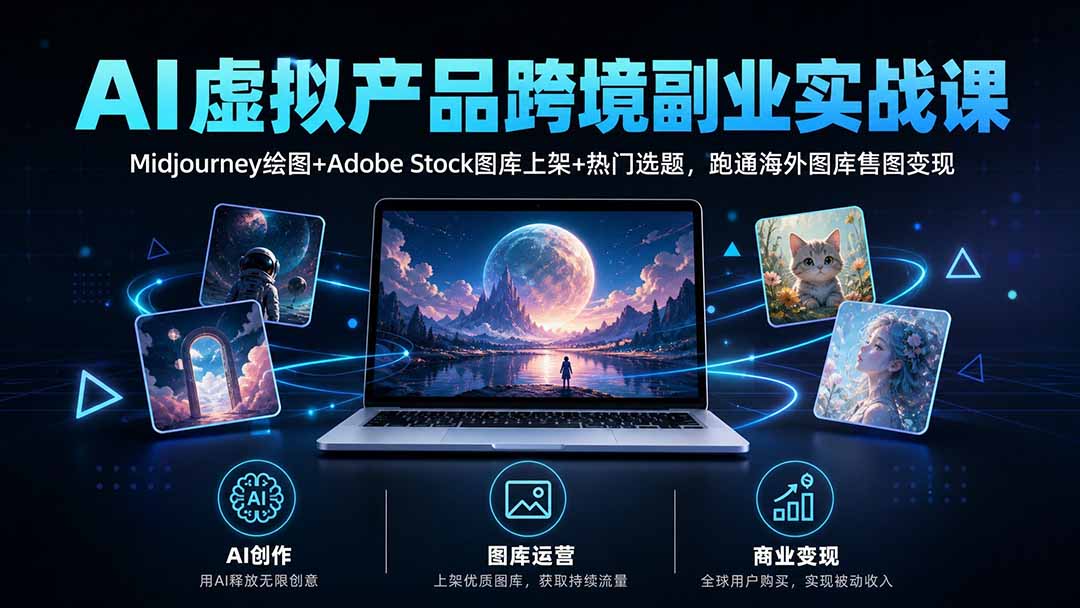 AI虚拟产品跨境副业实战课｜Midjourney绘图+Adobe Stock图库上架+热门选题，跑通海外图库售图变现-悟思笔记，一个低调的学习营。
