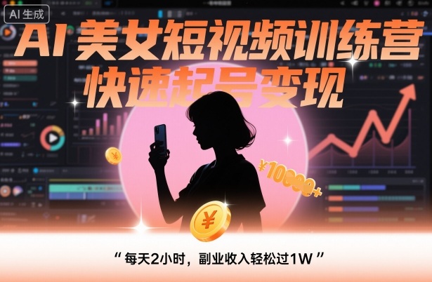 AI美女短视频训练营，快速起号变现，每天2小时，副业收入轻松过1W-悟思笔记，一个低调的学习营。