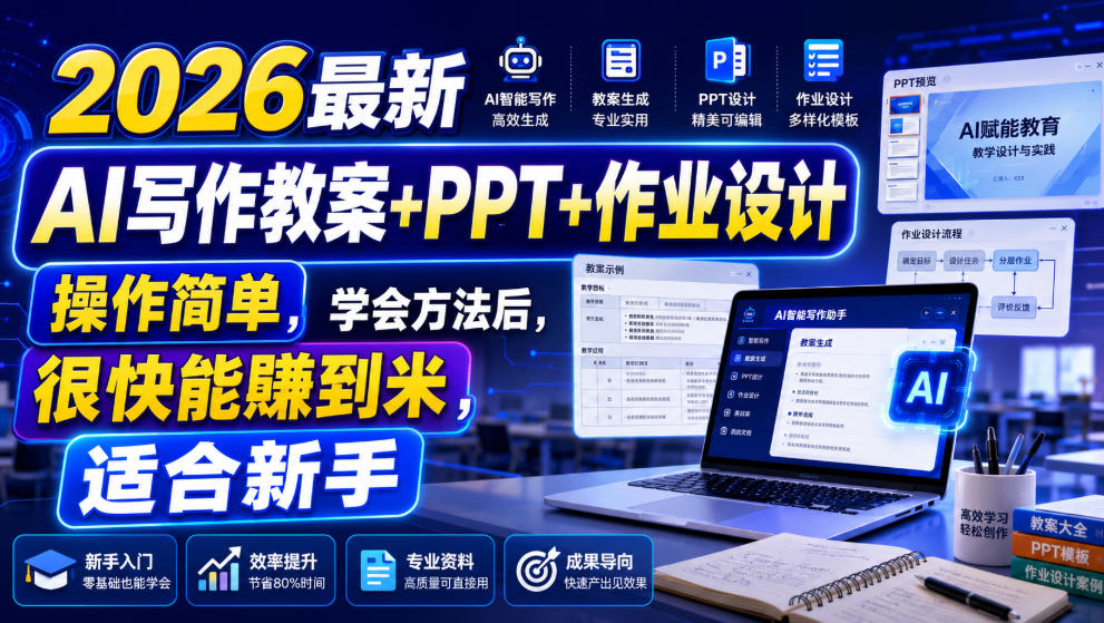 2026最新AI写作教案+PPT+作业设计，操作简单，学会方法后，很快能賺到米，适合新手-悟思笔记，一个低调的学习营。