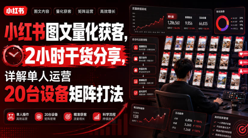 小红书图文量化获客，2小时干货分享，详解单人运营20台设备矩阵打法-悟思笔记，一个低调的学习营。