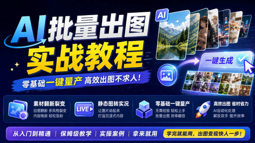 AI批量出图实战教程，素材翻新裂变，静态图转实况，零基础一键量产-悟思笔记，一个低调的学习营。