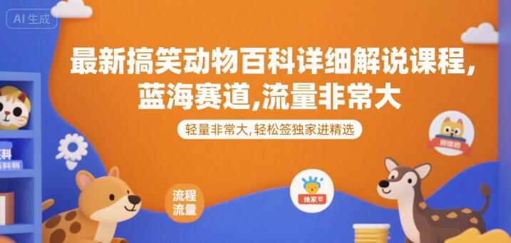 最新搞笑动物百科详细解说课程，蓝海赛道，流量非常大，轻松签独家进精选-悟思笔记，一个低调的学习营。