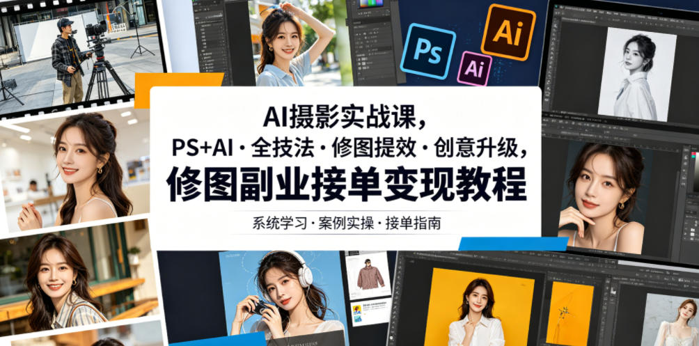 AI摄影实战课，PS+AI・全技法・修图提效・创意升级，修图副业接单变现教程-悟思笔记，一个低调的学习营。