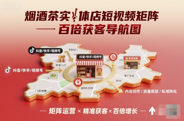 烟酒茶实体店短视频矩阵百倍获客导航图-悟思笔记，一个低调的学习营。