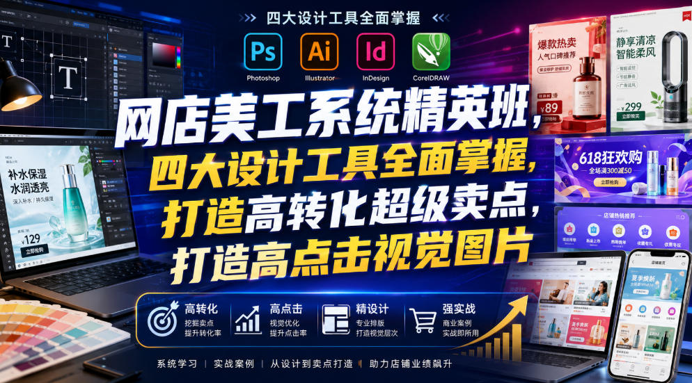 网店美工系统精英班，四大设计工具全面掌握，打造高转化超级卖点，打造高点击视觉图片(2026年7月)-悟思笔记，一个低调的学习营。