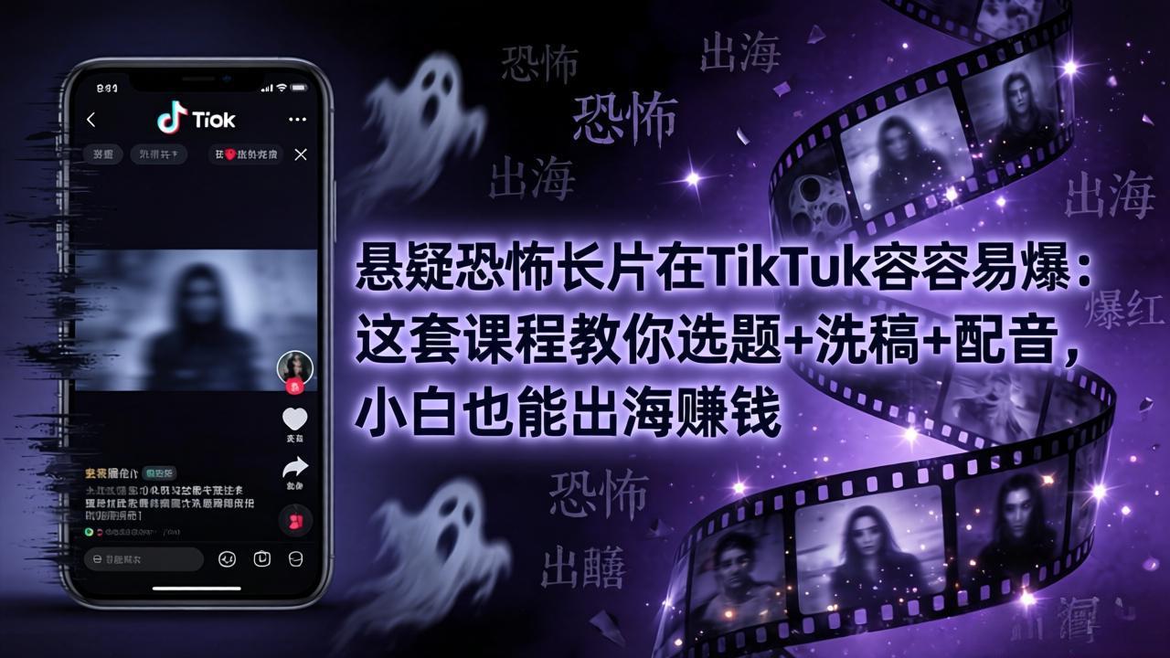 悬疑恐怖长片在TikTok最容易爆：这套课程教你选题+洗稿+配音，小白也能出海赚钱-悟思笔记，一个低调的学习营。