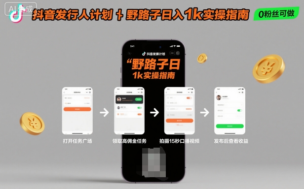 抖音发行人计划全新野路子玩法，随时随地，只要有手机，就能操作，日入1k+【揭秘】-悟思笔记，一个低调的学习营。