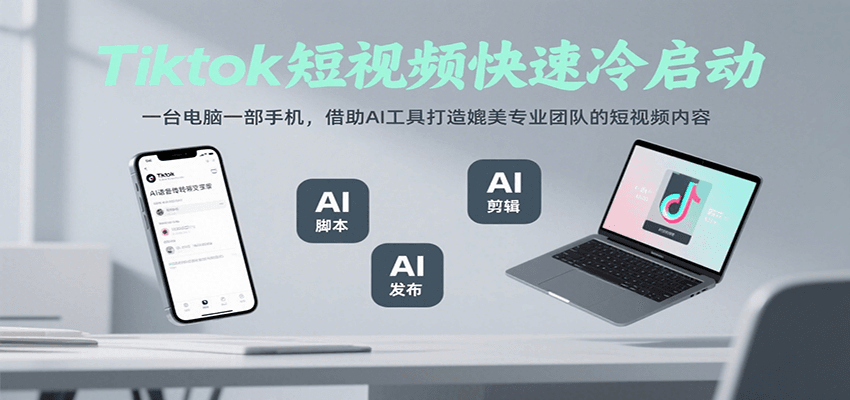 Tiktok短视频快速冷启动，一台电脑一部手机，借助AI工具打造媲美专业团队的短视频内容-悟思笔记，一个低调的学习营。