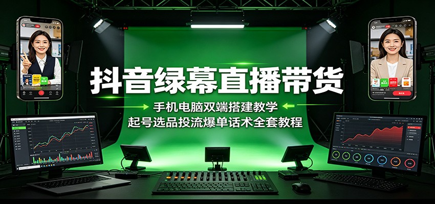 抖音绿幕直播带货：手机电脑双端搭建教学，起号选品投流爆单话术全套教程-悟思笔记，一个低调的学习营。