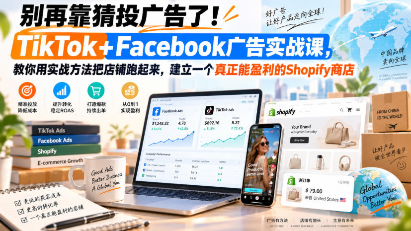 别再靠猜投广告了！TikTok+Facebook广告实战课，教你用实战方法把店铺跑起来，建立一个真正能盈利的Shopify商店【原创双语字幕】-悟思笔记，一个低调的学习营。