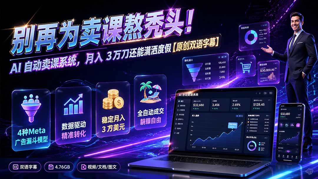 别再为卖课熬秃头！AI 自动卖课系统，月入 3 万刀还能潇洒度假【原创双语字幕】-悟思笔记，一个低调的学习营。