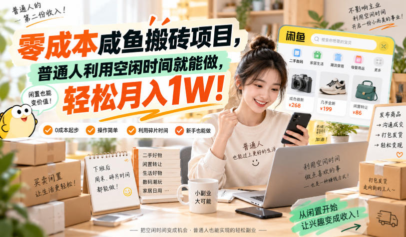 零成本咸鱼搬砖项目，普通人利用空闲时间就能做，轻松月入1W！【揭秘】-悟思笔记，一个低调的学习营。