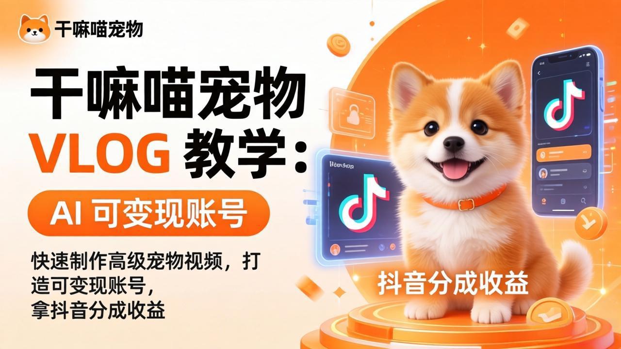 干嘛喵宠物 VLOG 教学：AI 快速制作高级宠物视频，打造可变现账号，拿抖音分成收益-悟思笔记，一个低调的学习营。