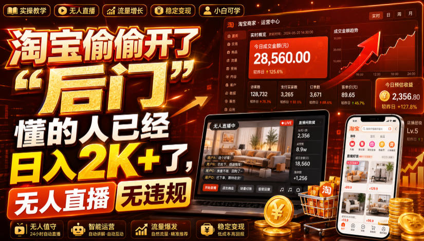 淘宝偷偷开了“后门”，懂的人已经日入2K+了，无人直播无违规，一台电脑=一家24小时营业的线上门店【揭秘】-悟思笔记，一个低调的学习营。