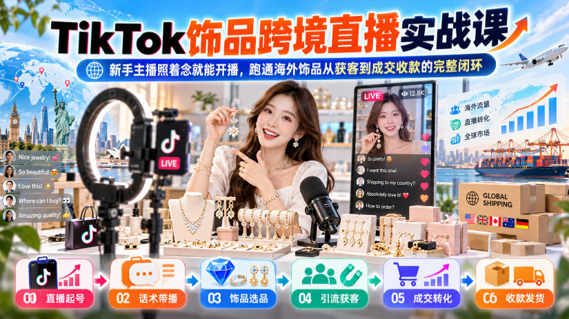 TikTok饰品跨境直播实战课，新手主播照着念就能开播，跑通海外饰品从获客到成交收款的完整闭环-悟思笔记，一个低调的学习营。