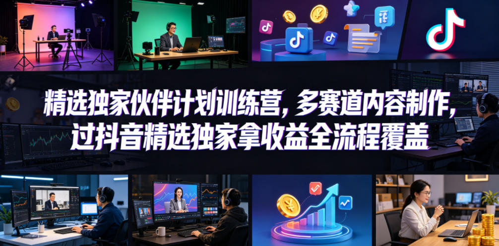 小豁食堂精选独家伙伴计划训练营，多赛道内容制作，过抖音精选独家拿收益全流程覆盖-悟思笔记，一个低调的学习营。