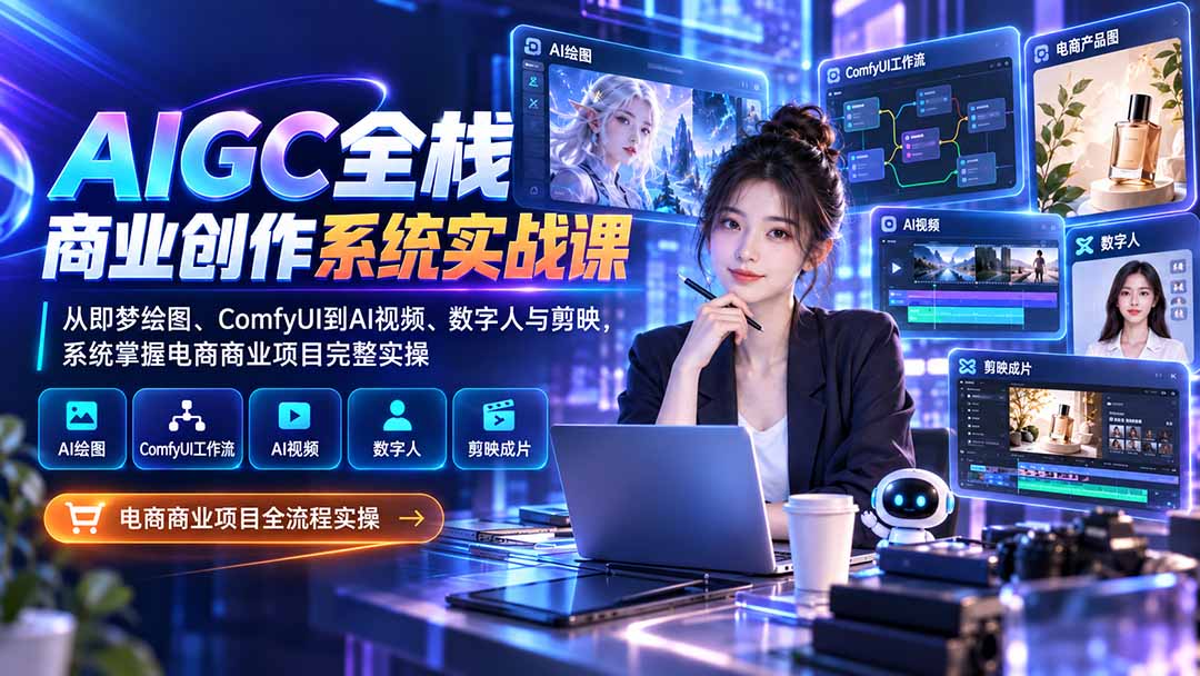 AIGC全栈商业创作系统实战课：从即梦绘图、ComfyUI到AI视频、数字人与剪映，系统掌握电商商业项目完整实操-悟思笔记，一个低调的学习营。
