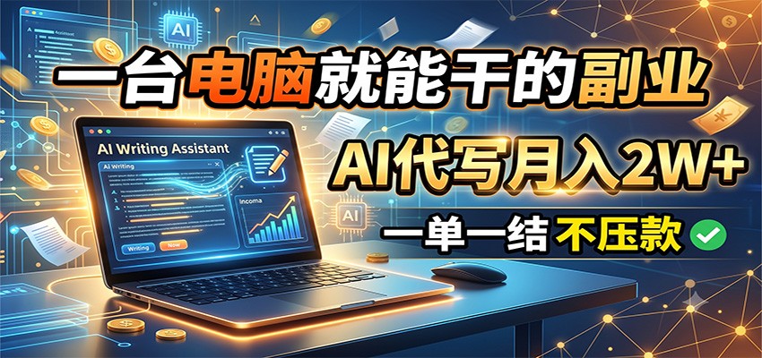 一台电脑就能干的副业，AI代写月入2W+，一单一结不压款-悟思笔记，一个低调的学习营。