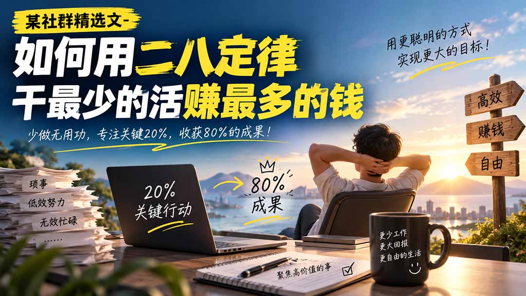 某社群精选文-如何用二八定律干最少的活赚最多的钱-悟思笔记，一个低调的学习营。