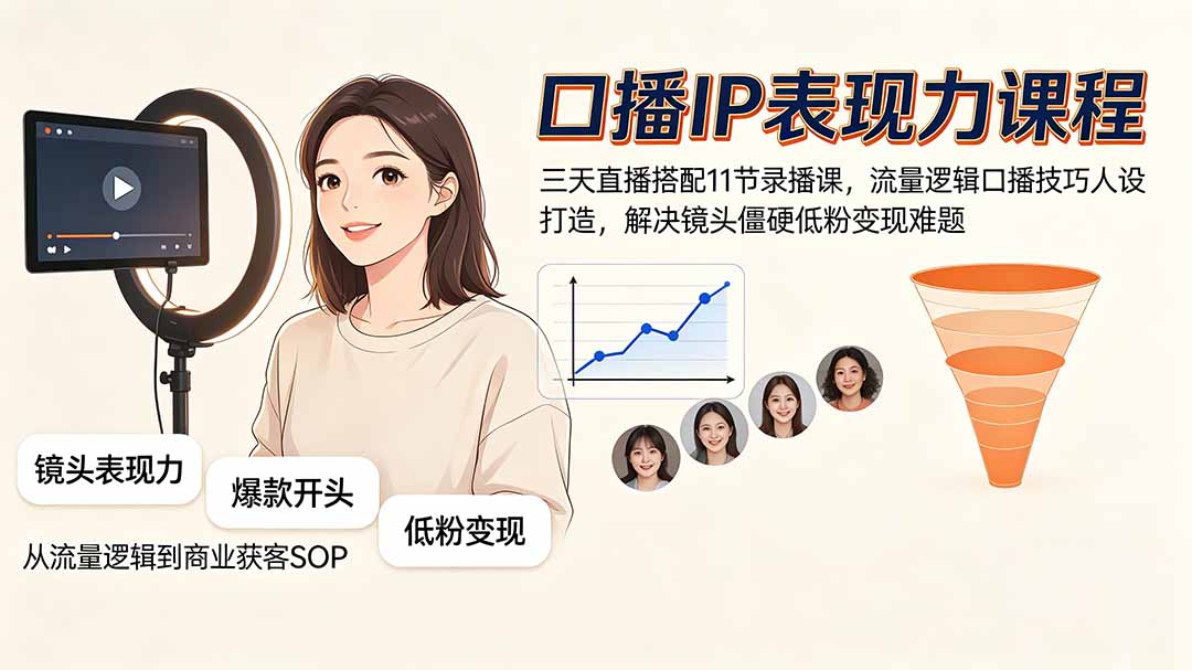 口播IP表现力课程｜三天直播搭配11节录播课，流量逻辑口播技巧人设打造，解决镜头僵硬低粉变现难题-悟思笔记，一个低调的学习营。