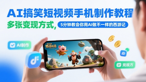 AI搞笑短视频手机制作教程，多张变现方式，5分钟教会你用AI做不一样的西游记-悟思笔记，一个低调的学习营。