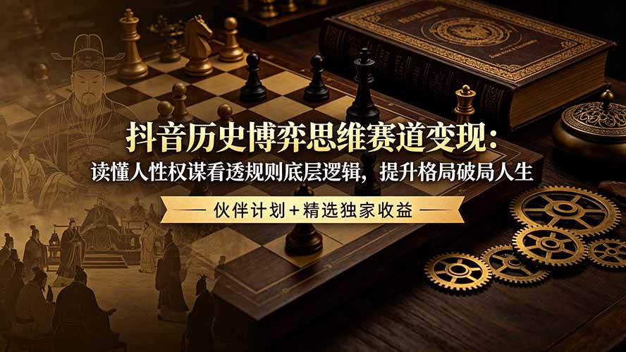 抖音历史博弈思维赛道变现：读懂人性权谋看透规则底层逻辑，提升格局破局人生，伙伴计划+精选独家收益-悟思笔记，一个低调的学习营。