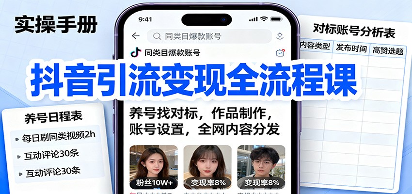 抖音引流变现全流程课：养号找对标，作品制作，账号设置，全网内容分发-悟思笔记，一个低调的学习营。
