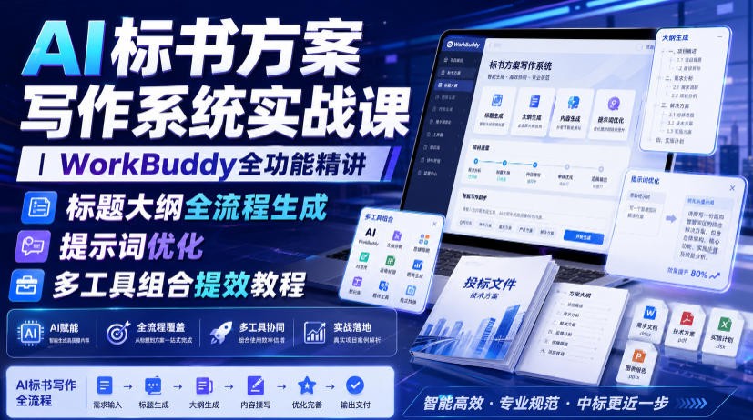 AI标书方案写作系统实战课｜WorkBuddy全功能精讲・标题大纲全流程生成・提示词优化・多工具组合提效教程-悟思笔记，一个低调的学习营。
