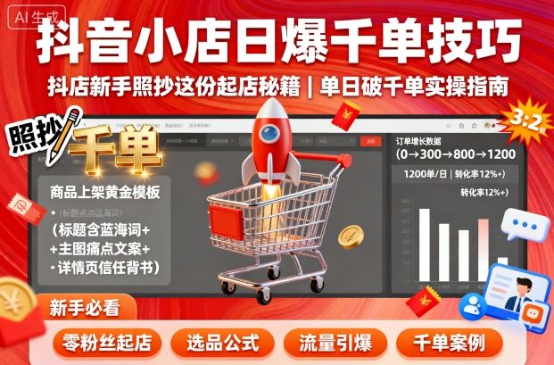 抖音小店日爆千单技巧，抖店新手照抄这份起店秘籍，单日破千单-悟思笔记，一个低调的学习营。