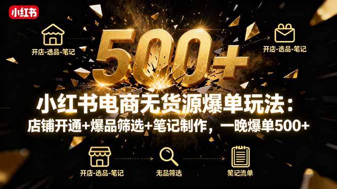 小红书电商无货源爆单玩法：店铺开通+爆品筛选+笔记制作，一晚爆单500+-悟思笔记，一个低调的学习营。