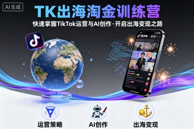 TK出海淘金训练营，助你快速掌握TikTok运营与AI创作，开启出海变现之路-悟思笔记，一个低调的学习营。