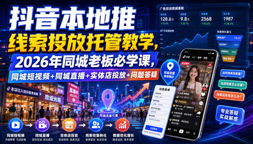抖音本地推线索投放托管教学，2026年同城老板必学课，同城短视频+同城直播+实体店投放+问题答疑-悟思笔记，一个低调的学习营。