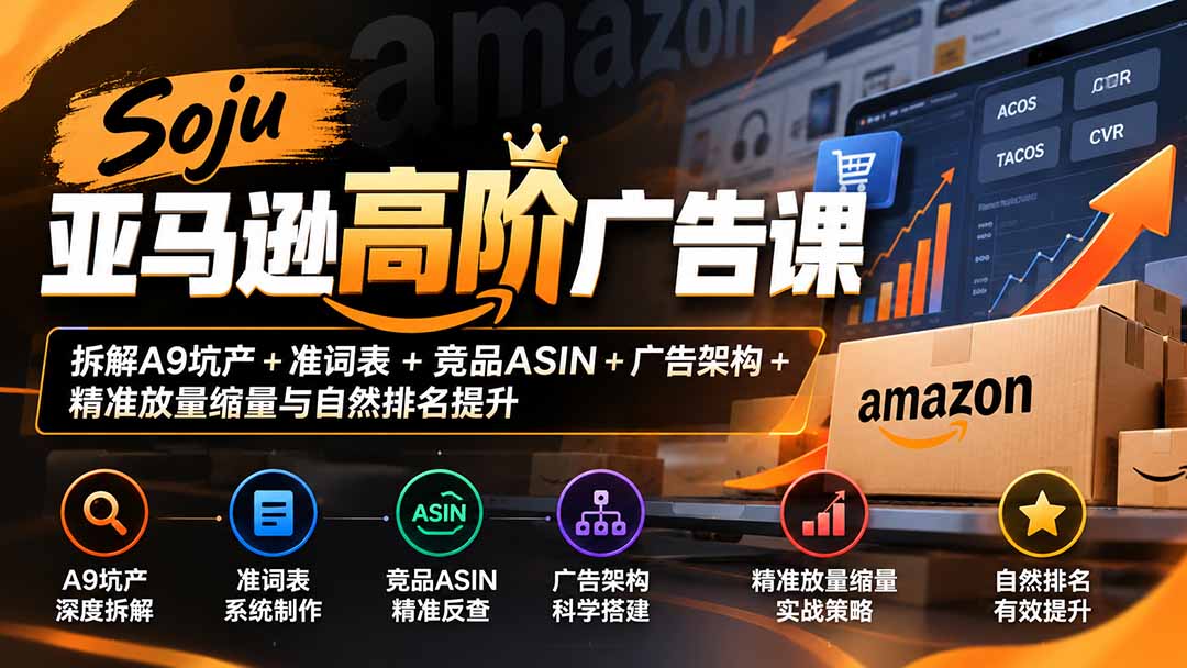 Soju亚马逊高阶广告课：拆解A9坑产+准词表+竞品ASIN+广告架构+精准放量缩量与自然排名提升-悟思笔记，一个低调的学习营。