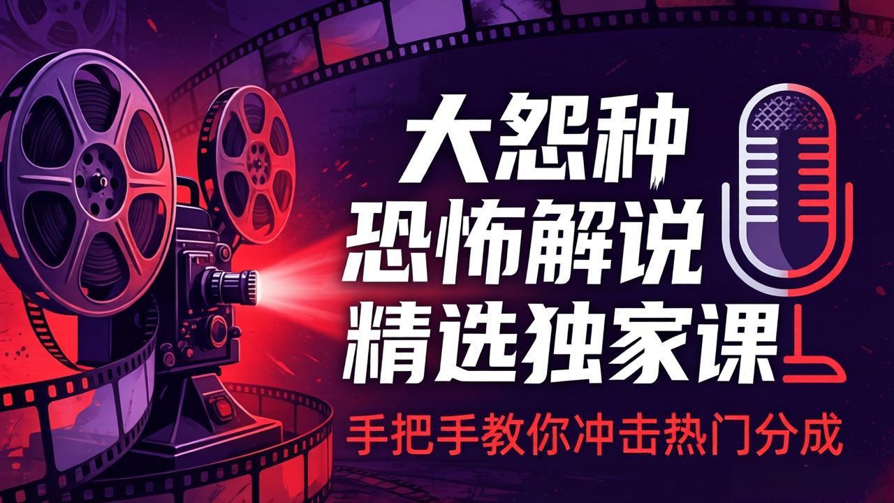大怨种恐怖解说精选独家课：电影下载+文案配音+片头封面，手把手教你冲击热门分成-悟思笔记，一个低调的学习营。