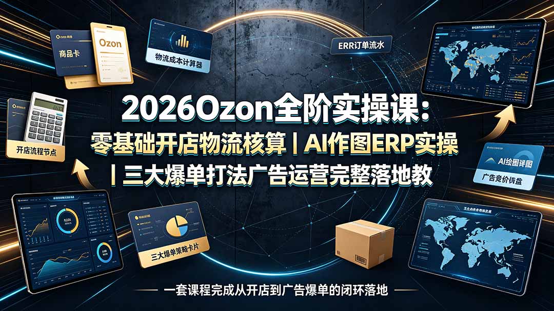 2026Ozon全阶实操课：零基础开店物流核算｜AI作图ERP实操｜三大爆单打法广告运营完整落地教程-悟思笔记，一个低调的学习营。