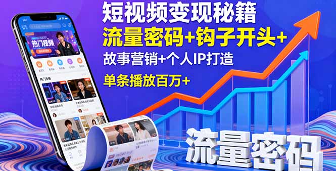 短视频变现秘籍，流量密码+钩子开头+故事营销+个人IP打造，单条播放百万+-悟思笔记，一个低调的学习营。