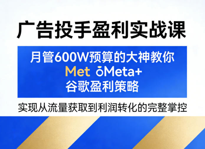 广告投手盈利实战课，月管600W预算的大神教你Meta+谷歌盈利策略，实现从流量获取到利润转化的完整掌控-悟思笔记，一个低调的学习营。