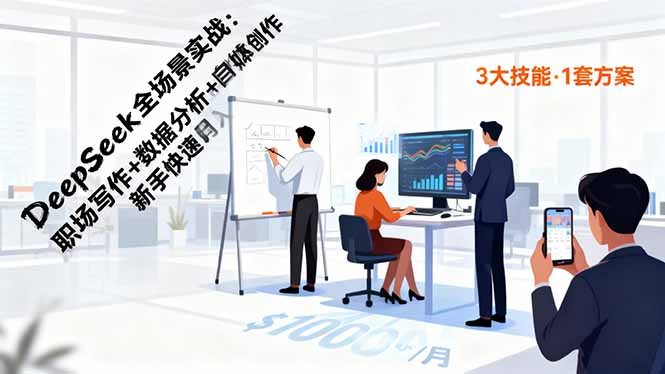 DeepSeek全场景实战：职场写作+数据分析+自媒体创作，新手快速月入过万-悟思笔记，一个低调的学习营。