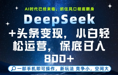 DeepSeek+头条变现，保姆级教学，小白轻松上手，日入8张+【揭秘】-悟思笔记，一个低调的学习营。