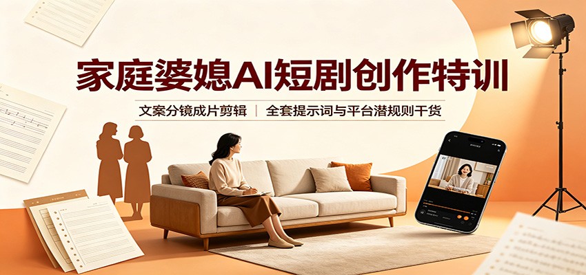 家庭婆媳AI短剧创作特训：文案分镜成片剪辑，全套提示词与平台潜规则干货-悟思笔记，一个低调的学习营。