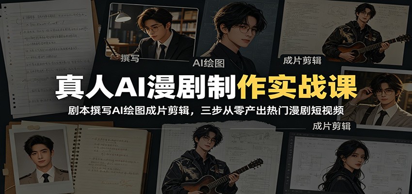 真人AI漫剧制作实战课：剧本撰写AI绘图成片剪辑，三步从零产出热门漫剧短视频-悟思笔记，一个低调的学习营。