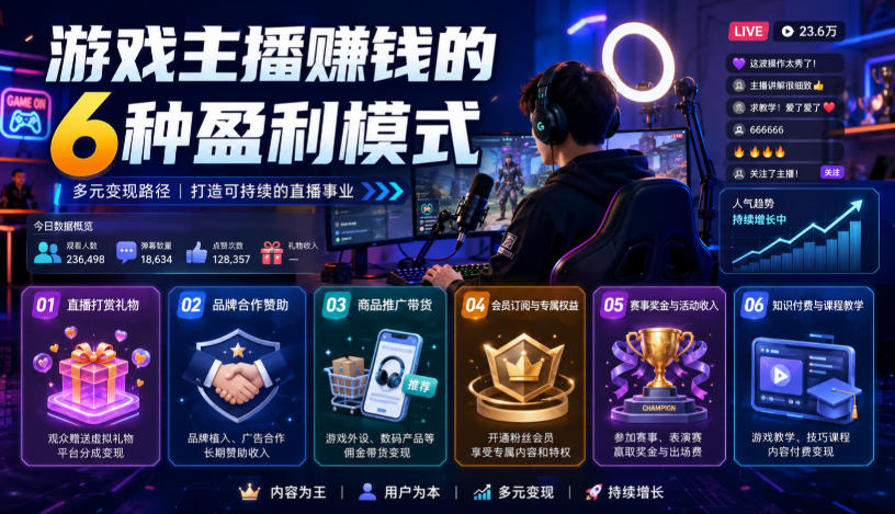 付费文章：游戏主播賺钱的6种盈利模式-悟思笔记，一个低调的学习营。