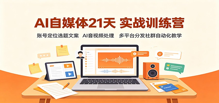 AI自媒体21天实战训练营：账号定位选题文案，AI音视频处理，多平台分发社群自动化教学-悟思笔记，一个低调的学习营。