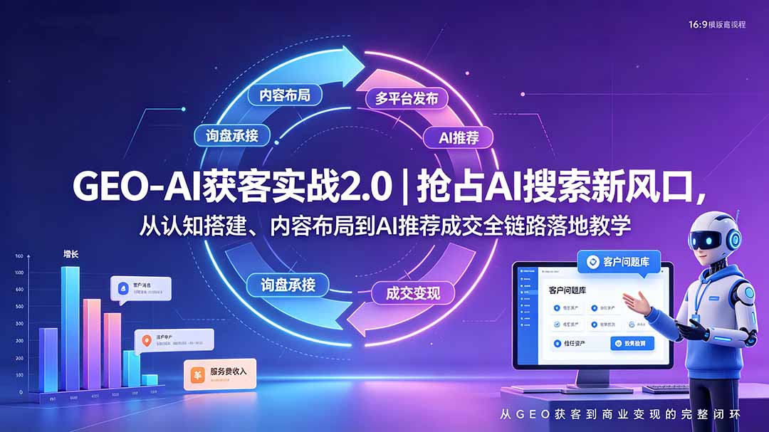 GEO-AI获客实战｜抢占AI搜索新风口，从认知搭建、内容布局到AI推荐成交全链路落地教学-悟思笔记，一个低调的学习营。